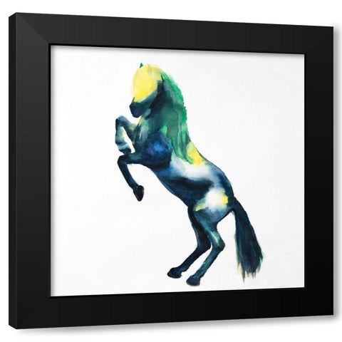 Greeting Colorful Horse Black Modern Wood Framed Art Print with Double Matting by Atelier B Art Studio