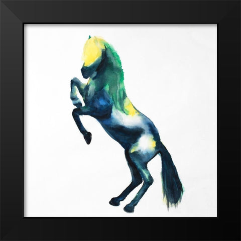 Greeting Colorful Horse Black Modern Wood Framed Art Print by Atelier B Art Studio