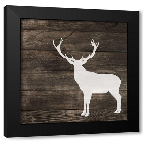 Right Side Deer Silhouette on Wood Black Modern Wood Framed Art Print by Atelier B Art Studio