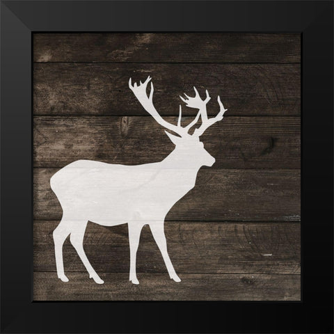 Left Side Deer Silhouette on Wood Black Modern Wood Framed Art Print by Atelier B Art Studio