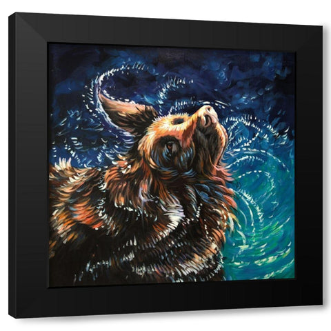 WET GOLDEN RETREIVER SHAKING TO DRY Black Modern Wood Framed Art Print by Atelier B Art Studio