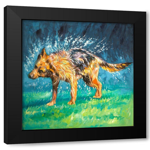 SPIN-DRY WET GERMAN SHEPHERD Black Modern Wood Framed Art Print by Atelier B Art Studio