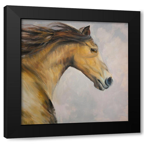 PROUD STEED WITH HIS MANE IN THE WIND Black Modern Wood Framed Art Print with Double Matting by Atelier B Art Studio