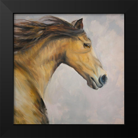 PROUD STEED WITH HIS MANE IN THE WIND Black Modern Wood Framed Art Print by Atelier B Art Studio