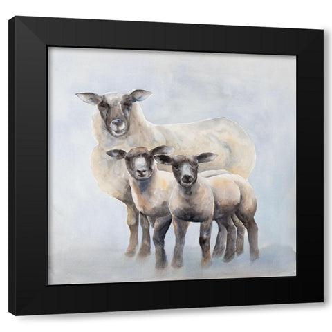 Ewe with Her Two Lambs Black Modern Wood Framed Art Print with Double Matting by Atelier B Art Studio