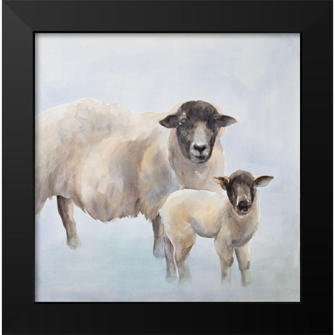 Sheep with a Lamb Black Modern Wood Framed Art Print by Atelier B Art Studio