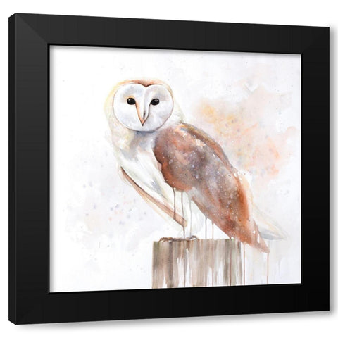 Snow Owl on a Log Black Modern Wood Framed Art Print with Double Matting by Atelier B Art Studio