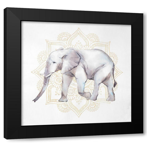 ELEPHANT ON MANDALAS Black Modern Wood Framed Art Print with Double Matting by Atelier B Art Studio