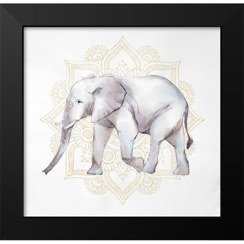 ELEPHANT ON MANDALAS Black Modern Wood Framed Art Print by Atelier B Art Studio