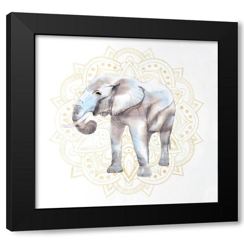 ELEPHANT ON MANDALAS PATERN Black Modern Wood Framed Art Print with Double Matting by Atelier B Art Studio