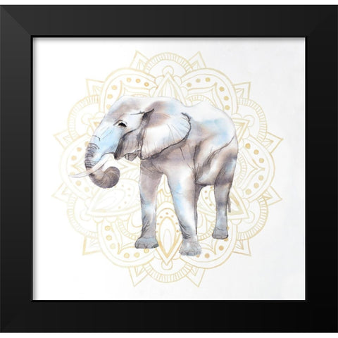 ELEPHANT ON MANDALAS PATERN Black Modern Wood Framed Art Print by Atelier B Art Studio