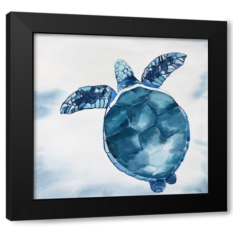 Watercolor Swimming Turtle Black Modern Wood Framed Art Print with Double Matting by Atelier B Art Studio