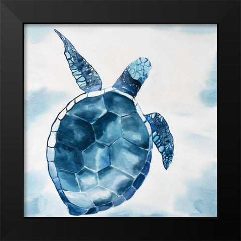 Overhead View of a Swimming Turtle Black Modern Wood Framed Art Print by Atelier B Art Studio