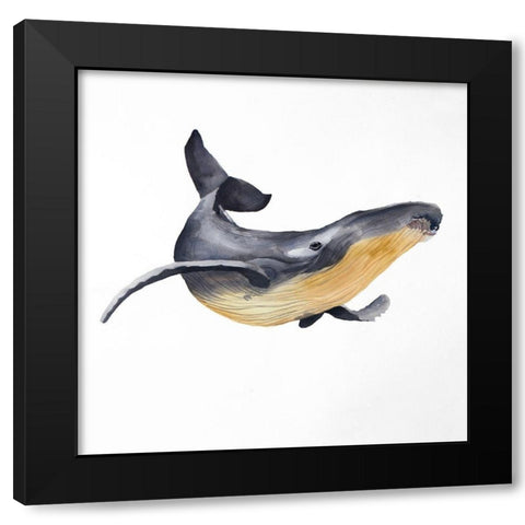 BLUE WHALE Black Modern Wood Framed Art Print by Atelier B Art Studio