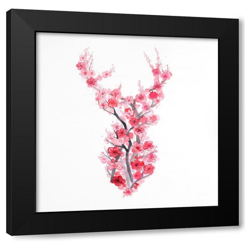 DEER IN CHERRY BLOSSOMS Black Modern Wood Framed Art Print by Atelier B Art Studio