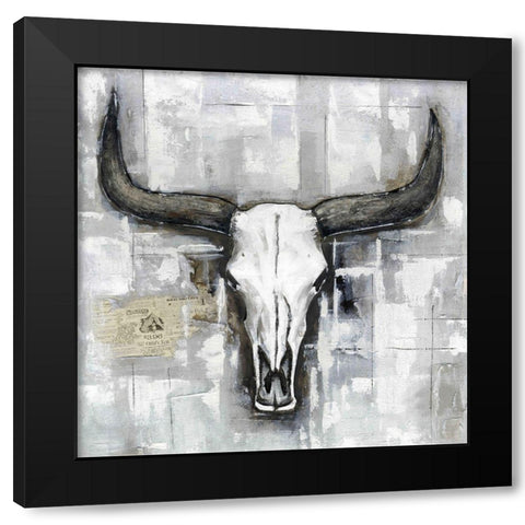 BULL SKULL ON AN INDUSTRIAL BACKGROUND Black Modern Wood Framed Art Print with Double Matting by Atelier B Art Studio