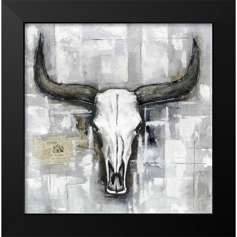 BULL SKULL ON AN INDUSTRIAL BACKGROUND Black Modern Wood Framed Art Print by Atelier B Art Studio