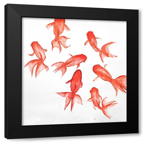 RED FISHES Black Modern Wood Framed Art Print with Double Matting by Atelier B Art Studio