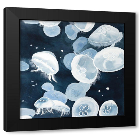 Aurelia Aurita Jellyfishes Black Modern Wood Framed Art Print with Double Matting by Atelier B Art Studio