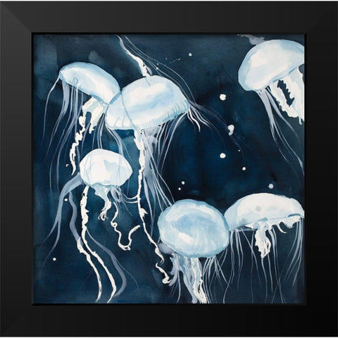 Pelagia Noctiluca Jellyfishes Black Modern Wood Framed Art Print by Atelier B Art Studio