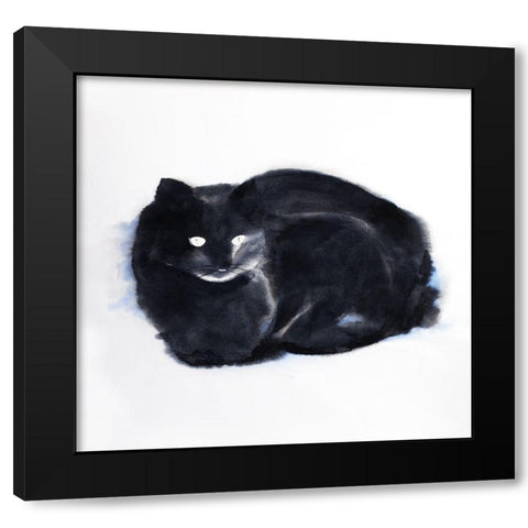 CLOUDY WATERCOLOR CAT Black Modern Wood Framed Art Print with Double Matting by Atelier B Art Studio