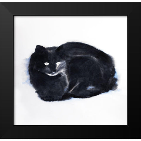 CLOUDY WATERCOLOR CAT Black Modern Wood Framed Art Print by Atelier B Art Studio