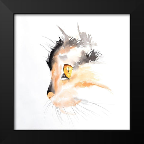 WATERCOLOR CAT FACE PROFILE Black Modern Wood Framed Art Print by Atelier B Art Studio
