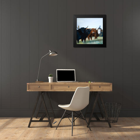 FOUR HIGHLAND COWS Black Modern Wood Framed Art Print by Atelier B Art Studio