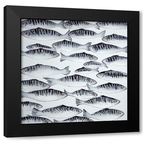 GRAY SHOAL OF FISH Black Modern Wood Framed Art Print by Atelier B Art Studio
