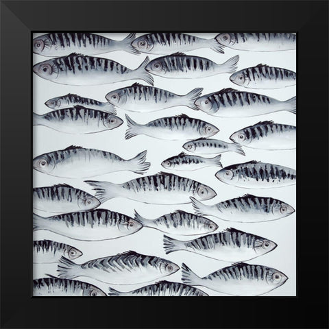 GRAY SHOAL OF FISH Black Modern Wood Framed Art Print by Atelier B Art Studio