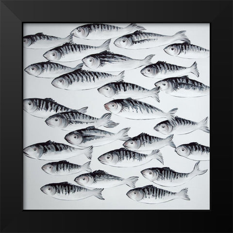 GRAY SCHOOL OF FISH Black Modern Wood Framed Art Print by Atelier B Art Studio
