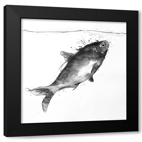 HAPPY SWIMMING FISH Black Modern Wood Framed Art Print with Double Matting by Atelier B Art Studio