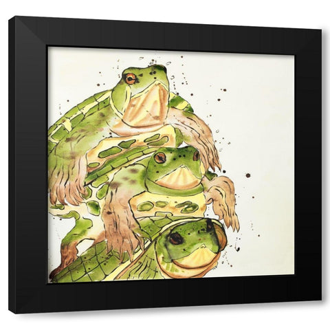 THREE AQUATIC TURTLES Black Modern Wood Framed Art Print by Atelier B Art Studio