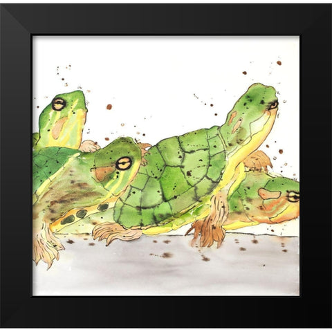 SMALL AQUATIC TURTLES Black Modern Wood Framed Art Print by Atelier B Art Studio
