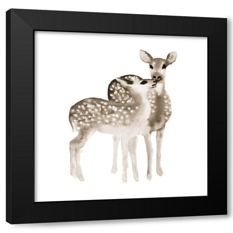 BLUE FAWNS LOVE Black Modern Wood Framed Art Print by Atelier B Art Studio