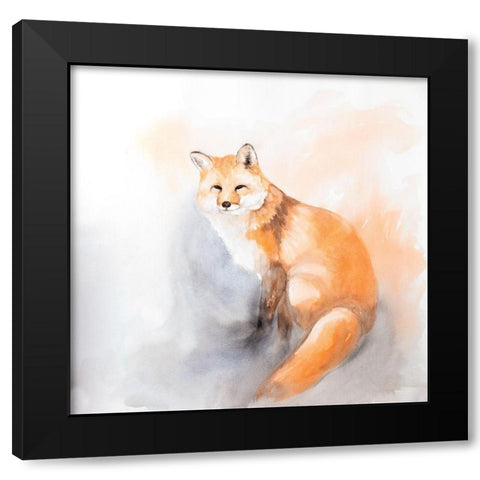 WATERCOLOR FOX Black Modern Wood Framed Art Print with Double Matting by Atelier B Art Studio