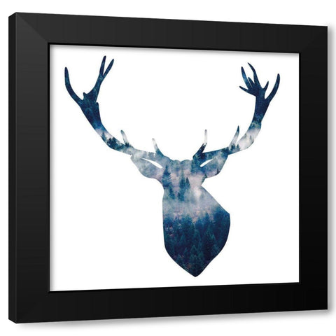 DEER HEAD LANDSCAPE Black Modern Wood Framed Art Print with Double Matting by Atelier B Art Studio