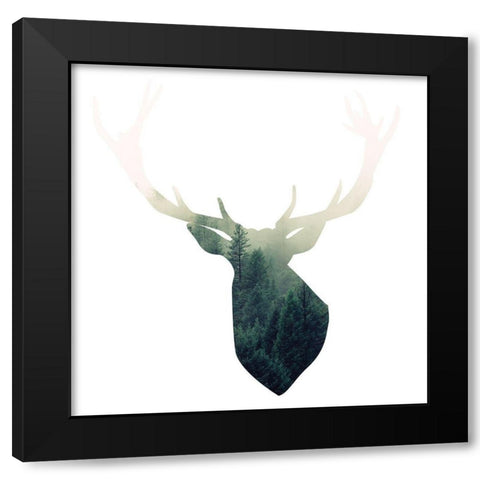 DEER HEAD WITH GREEN LANDSCAPE SHAPE Black Modern Wood Framed Art Print by Atelier B Art Studio