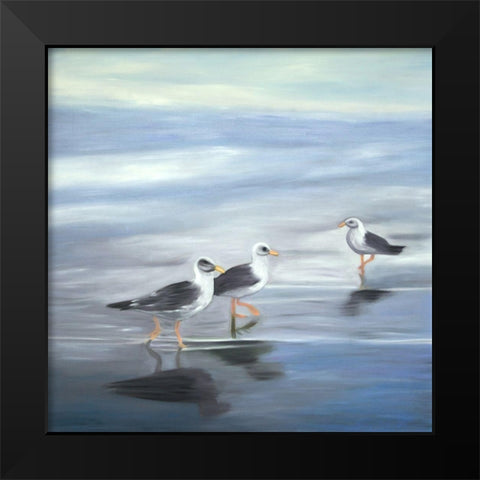 THREE GULLS Black Modern Wood Framed Art Print by Atelier B Art Studio
