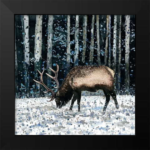 CARIBOU IN THE WINTER FOREST Black Modern Wood Framed Art Print by Atelier B Art Studio