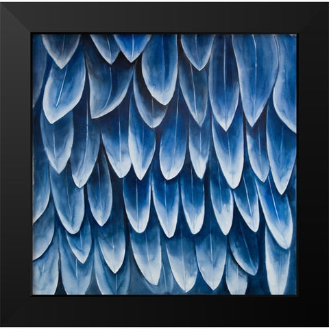 PLUMAGE BLUE Black Modern Wood Framed Art Print by Atelier B Art Studio