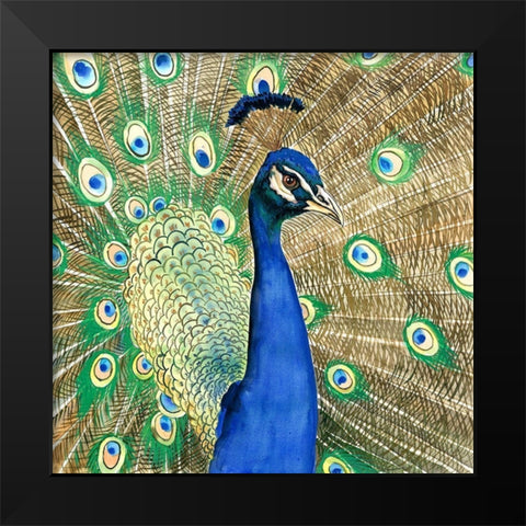 PEACOCK Black Modern Wood Framed Art Print by Atelier B Art Studio