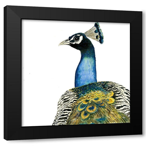 WATERCOLOR PEACOCK Black Modern Wood Framed Art Print with Double Matting by Atelier B Art Studio