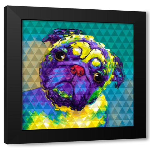 Geometric Curious Pug Black Modern Wood Framed Art Print by Atelier B Art Studio