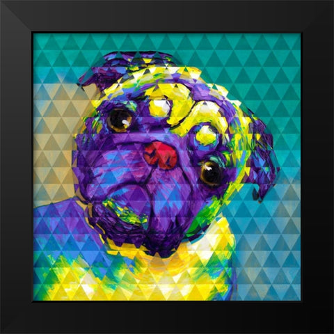 Geometric Curious Pug Black Modern Wood Framed Art Print by Atelier B Art Studio