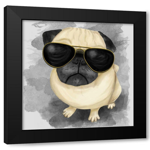 Pug with Sunglasses Black Modern Wood Framed Art Print with Double Matting by Atelier B Art Studio