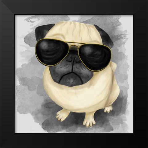 Pug with Sunglasses Black Modern Wood Framed Art Print by Atelier B Art Studio