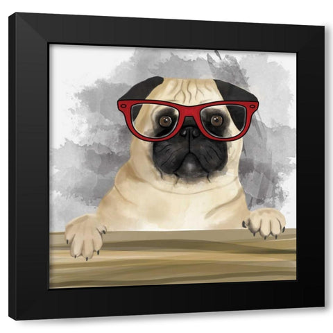 Pug with Glasses Black Modern Wood Framed Art Print with Double Matting by Atelier B Art Studio