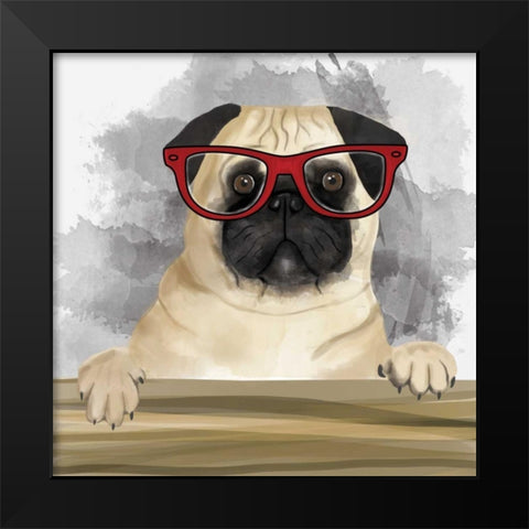 Pug with Glasses Black Modern Wood Framed Art Print by Atelier B Art Studio