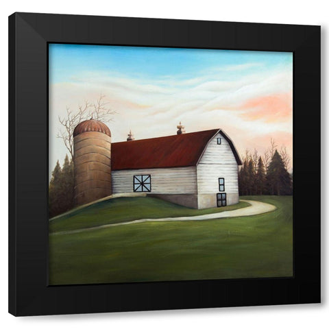 White barn view Black Modern Wood Framed Art Print with Double Matting by Atelier B Art Studio